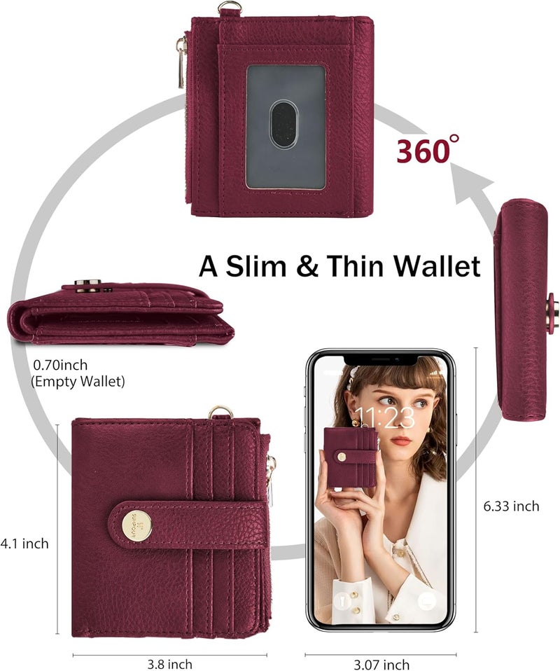 Sunpour Small Wristlet Wallets for Women Keychain Wristlet Wallet RFID Blocking Key Chain Wallet With Zipper Coin Pocket,2 Id Window (Burgundy) - Image 3